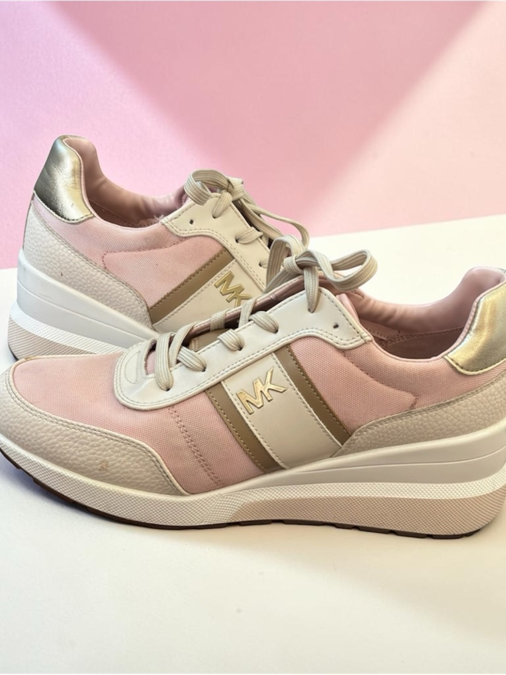 Michael Kors Blush Pink & Gold Platform Sneakers